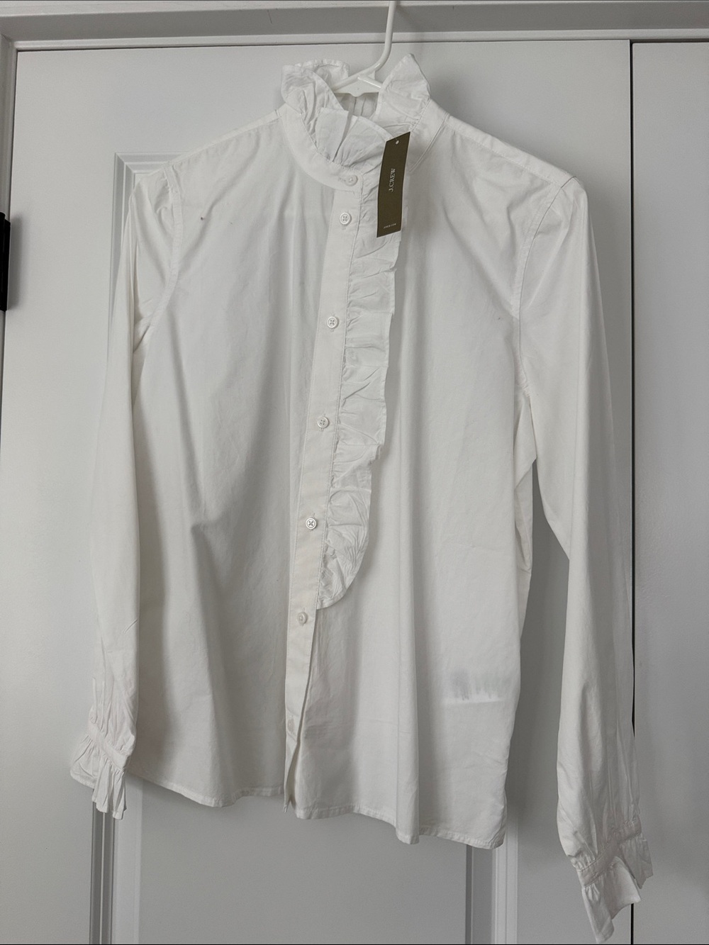 J. Crew women’s Button-Front White Ruffled Shirt Sz 2 NWT